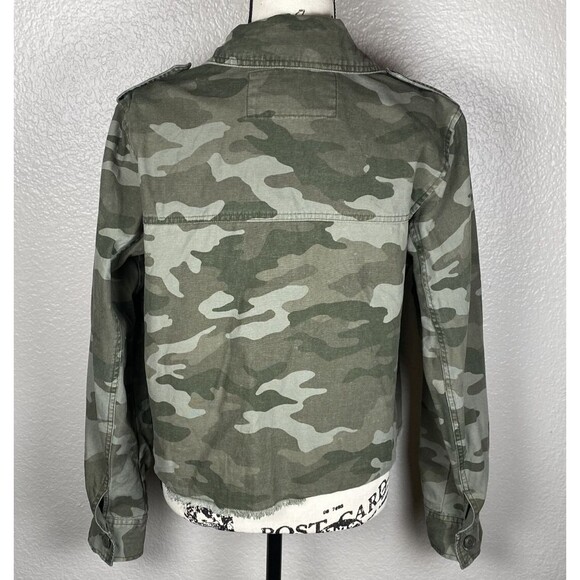 Aeropostale Sz L Cropped Cargo Utility Jacket Camo Green White Raw Hem - Picture 2 of 12